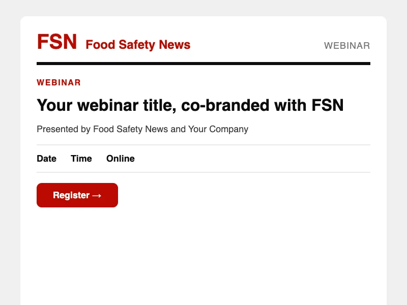 Example of a co-branded webinar promotion email from Food Safety News