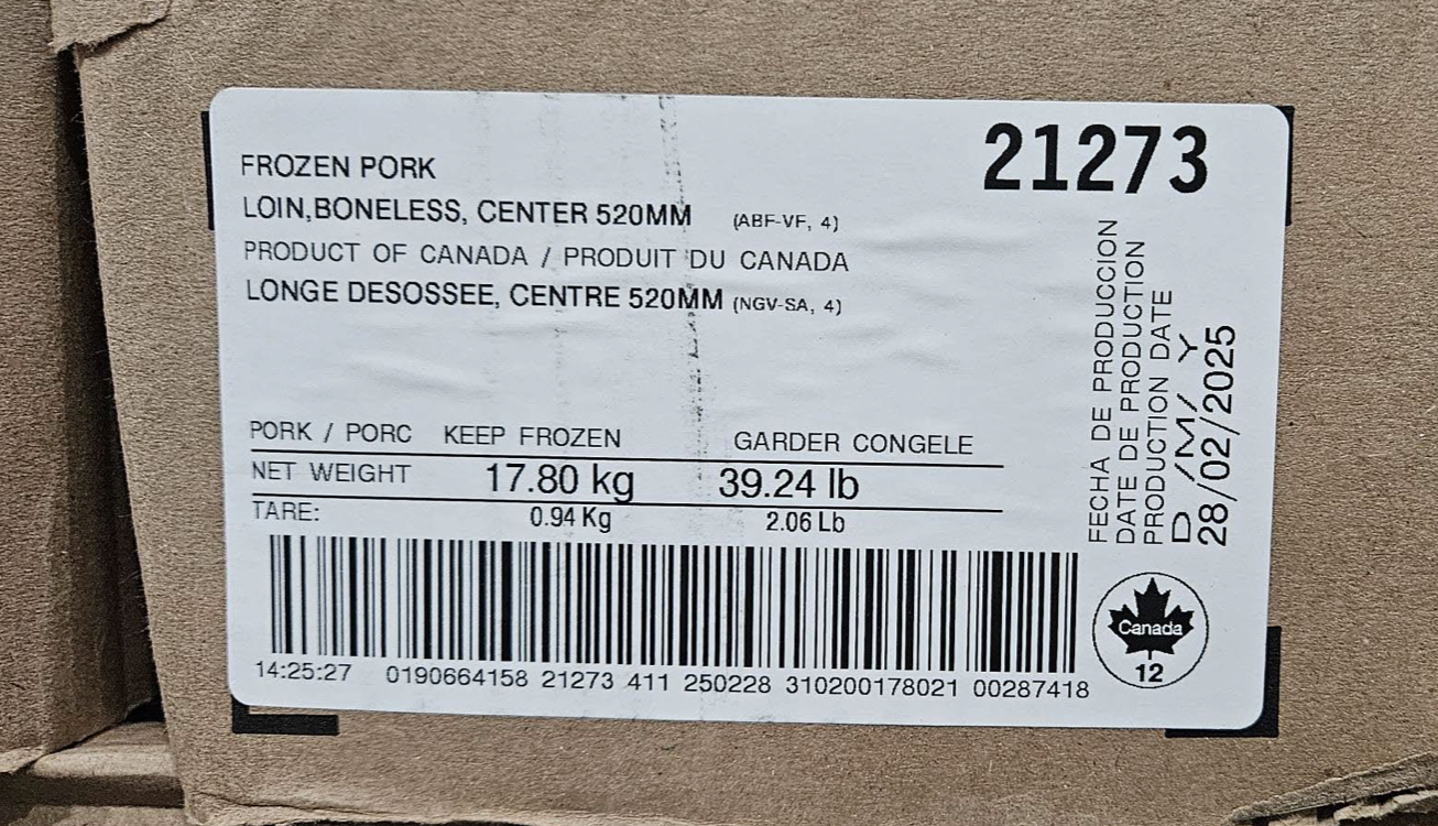 23 tons of frozen pork loins recalled because of lack of import reinspection