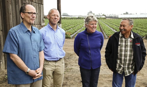 U.S. Secretary of Labor Thomas Perez (left) met with (continuing from left) EFI Executive Director Peter O'Driscoll, Congresswoman Julia Brownley and Arturo Rodriguez, President of United Farm Workers of America.