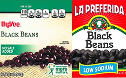 These are two of seven brands of 15-ounce cans of no-salt-added black beans that have been recalled.
