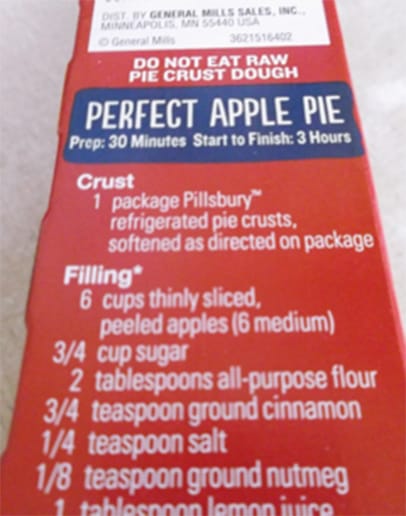 The label on this Pillsbury pie crust box includes a warning not to eat raw pie crust dough. (Photo by Cookson Beecher)