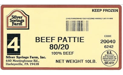 recalled Silver Springs Farm ground beef patties