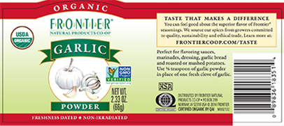 Frontier organic garlic label