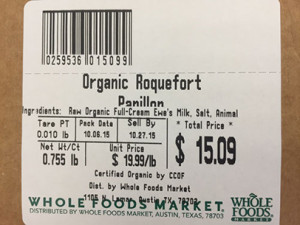 Whole Foods Roquefort label