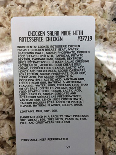 Costco chicken salad label