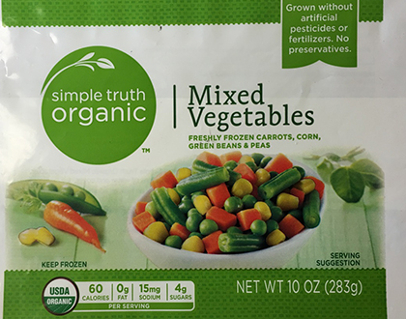 Recalled Simple Truth Organic frozen vegetables