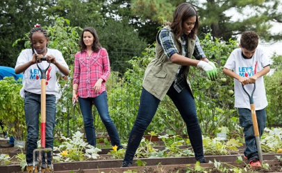 First lady Michelle Obama used a vegetable garden on the South Lawn at the White house to promote healthy eating as well as her "Let's Move" initiative to help combat childhood obesity.