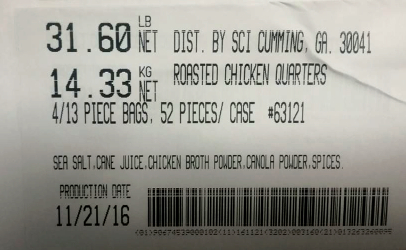 recalled chicken quarters label Omni Custom Meats