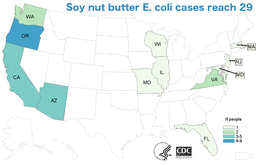 CDC Soy nut butter outbreak map 3-30-17