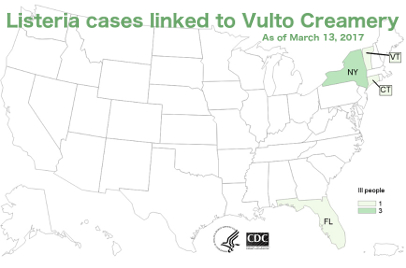 map Vulto Creamery Listeria outbreak