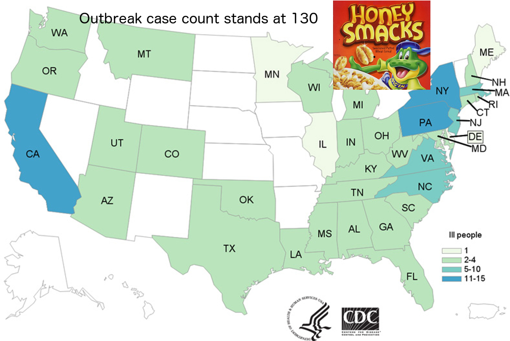 map Honey Smacks Salmonella outbreak