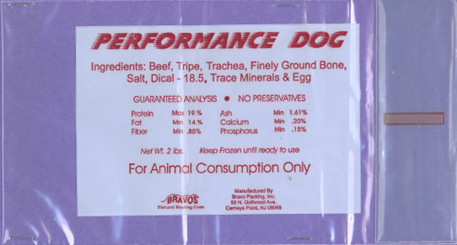 Bravo Packing recalls Performance Dog 