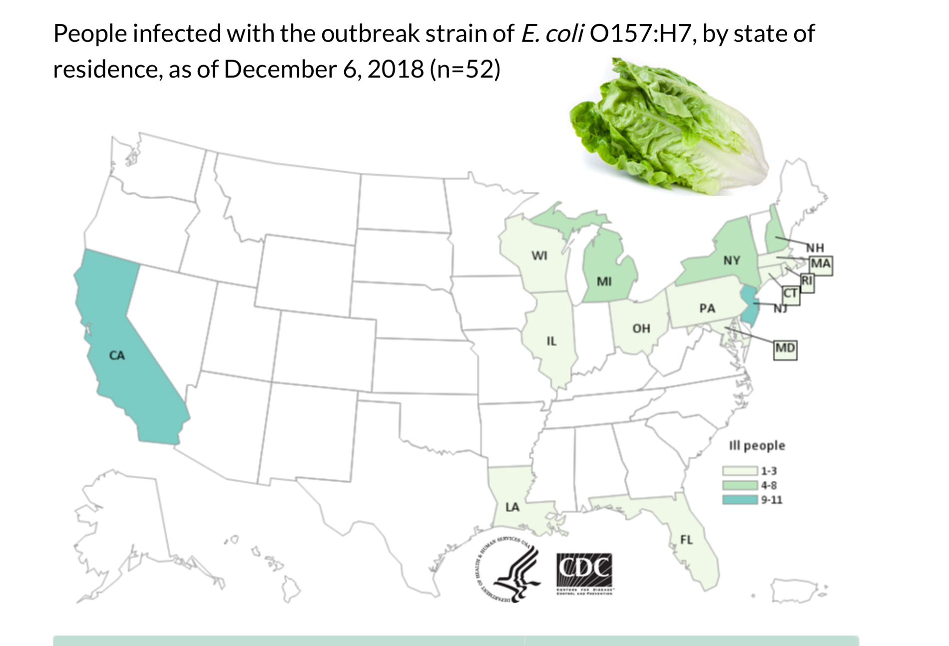 map CDC romaine outbreak 12-06-18