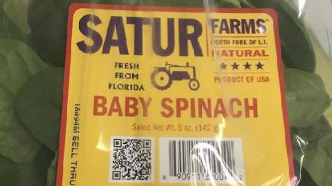 recalled Satur Farms spinach label