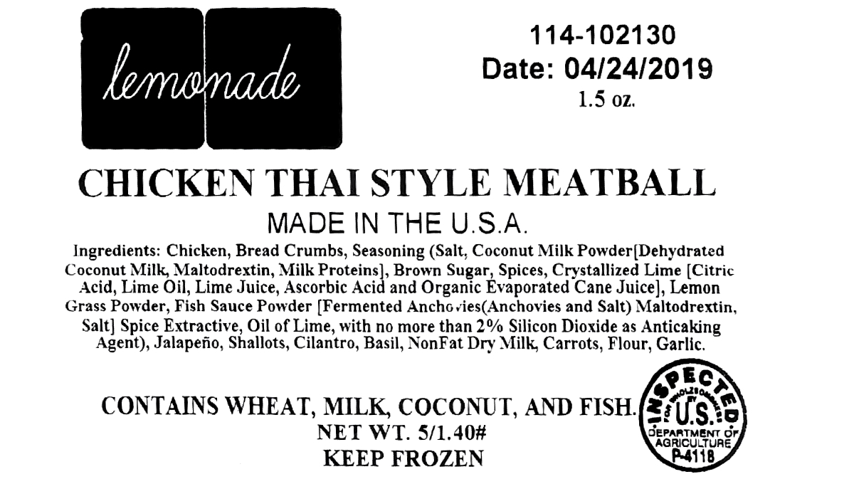 recalled Lemonade chicken meatballs