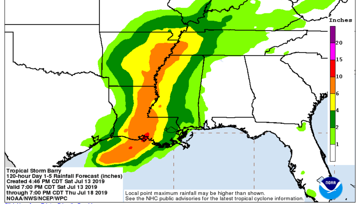 Hurricane Barry flood map