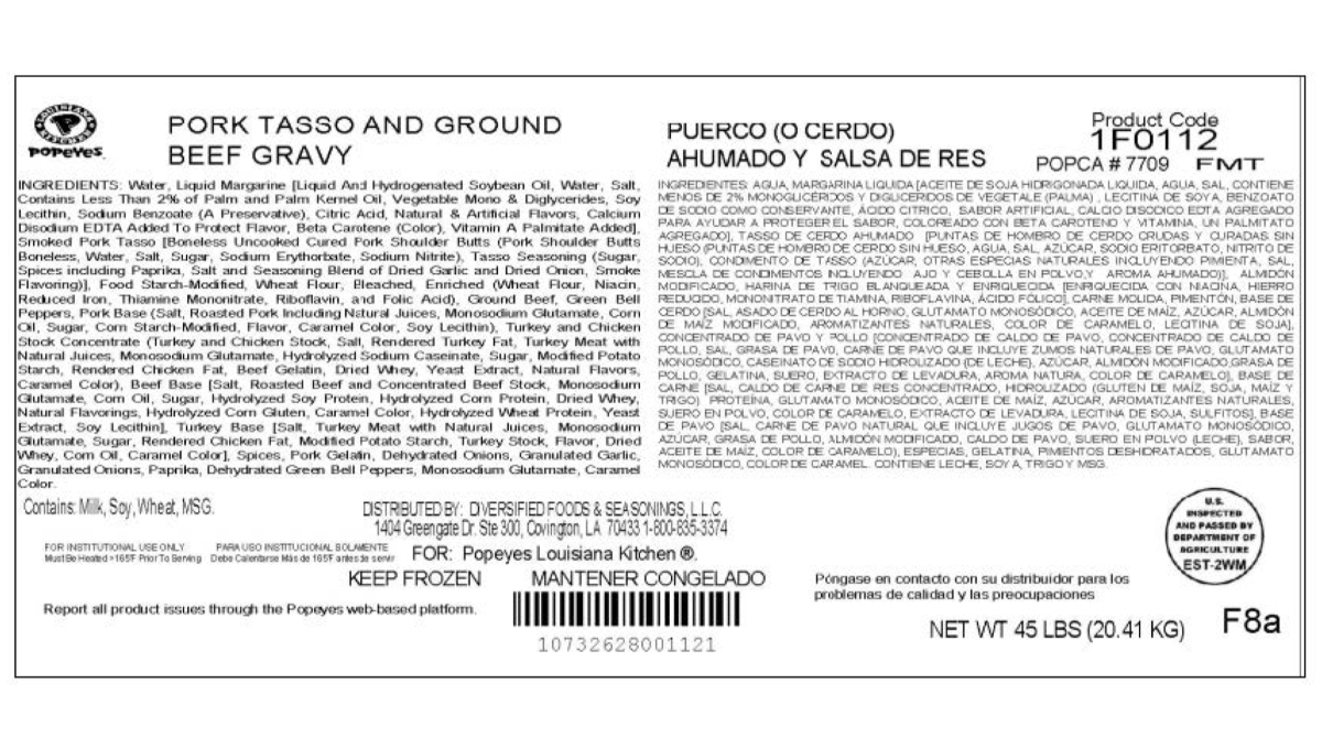 recalled Fairmont Foods label Popeyes