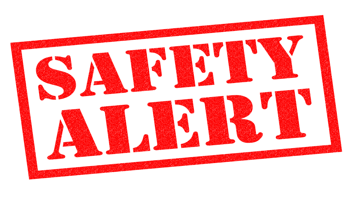 SAFETY ALERT red Rubber Stamp over a white background.