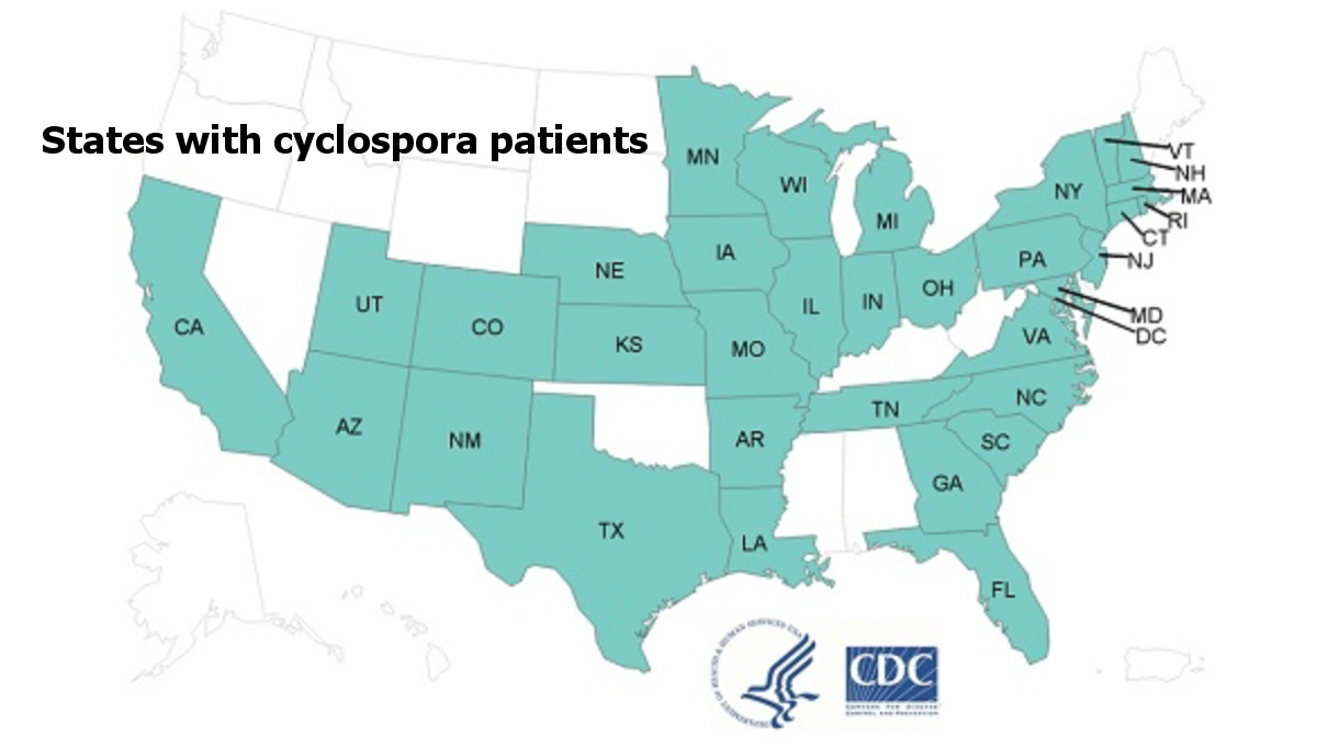 map CDC cyclospora 2019 summer