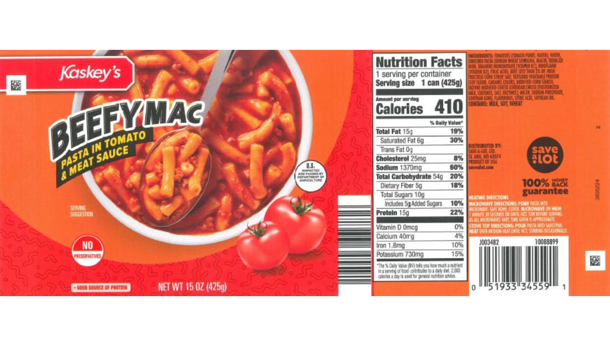 recalled Conagra Kaskeys beef pasta