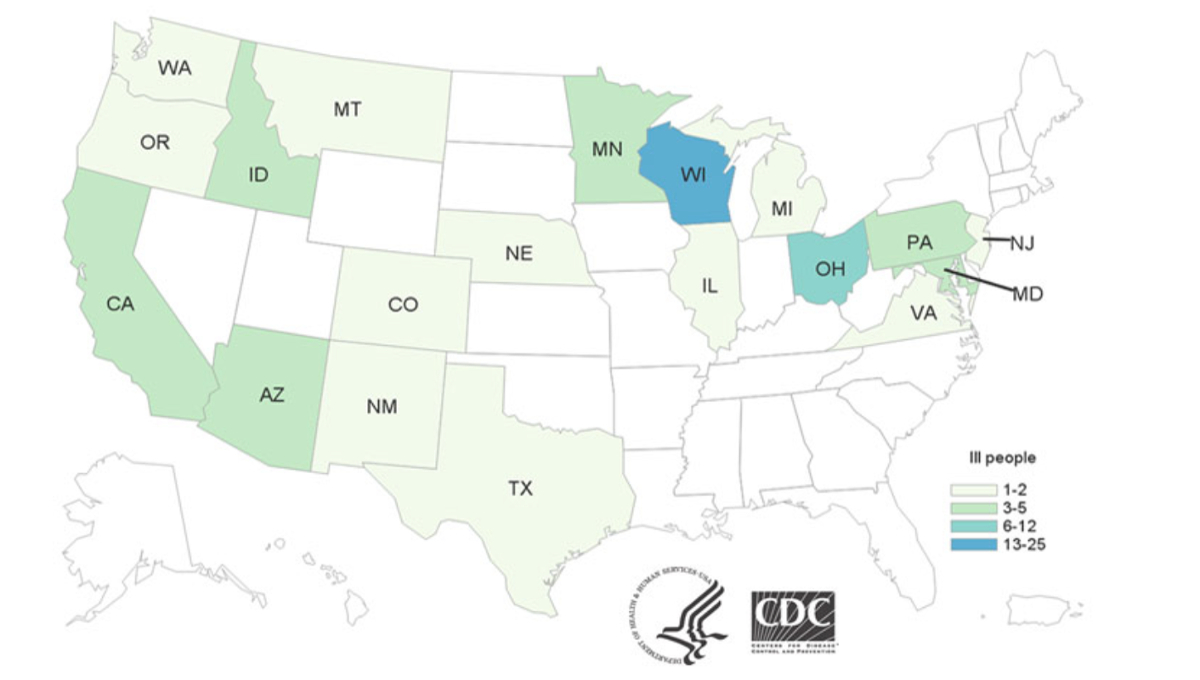 map CDC romaine outbreak 11-26-19