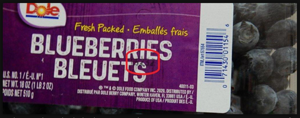 recalled Dole blueberries CFIA