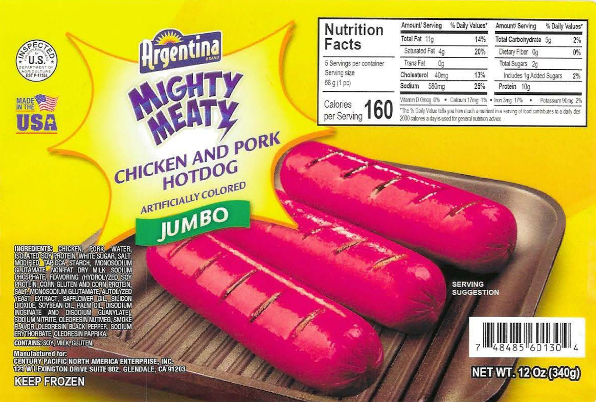 recalled chicken pork hot dogs Argentina brand