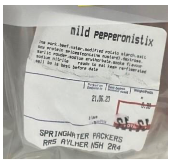 recalled Springwater Packers pepperonistix