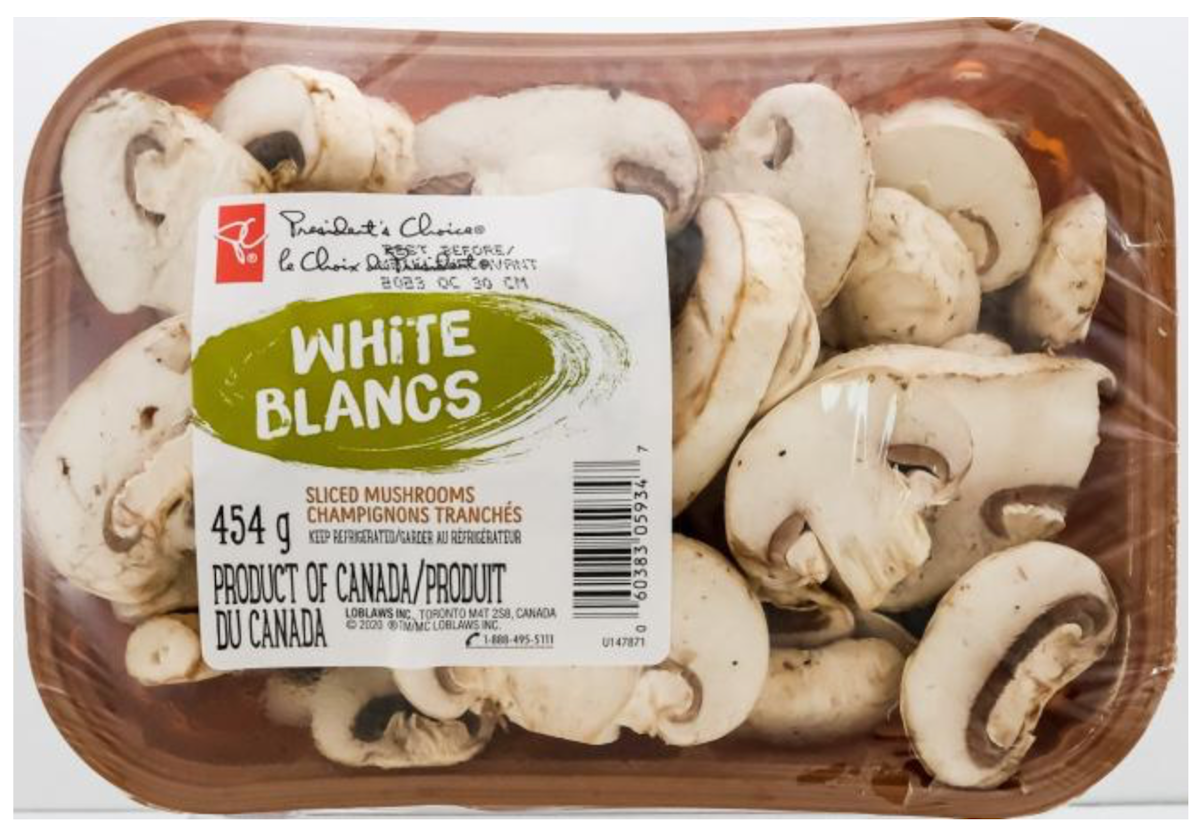 recalled Presidents Choice mushrooms