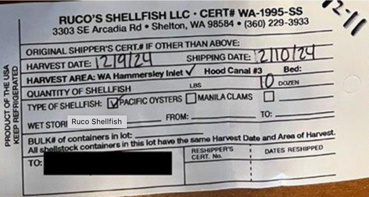 recalled Ruco oysters