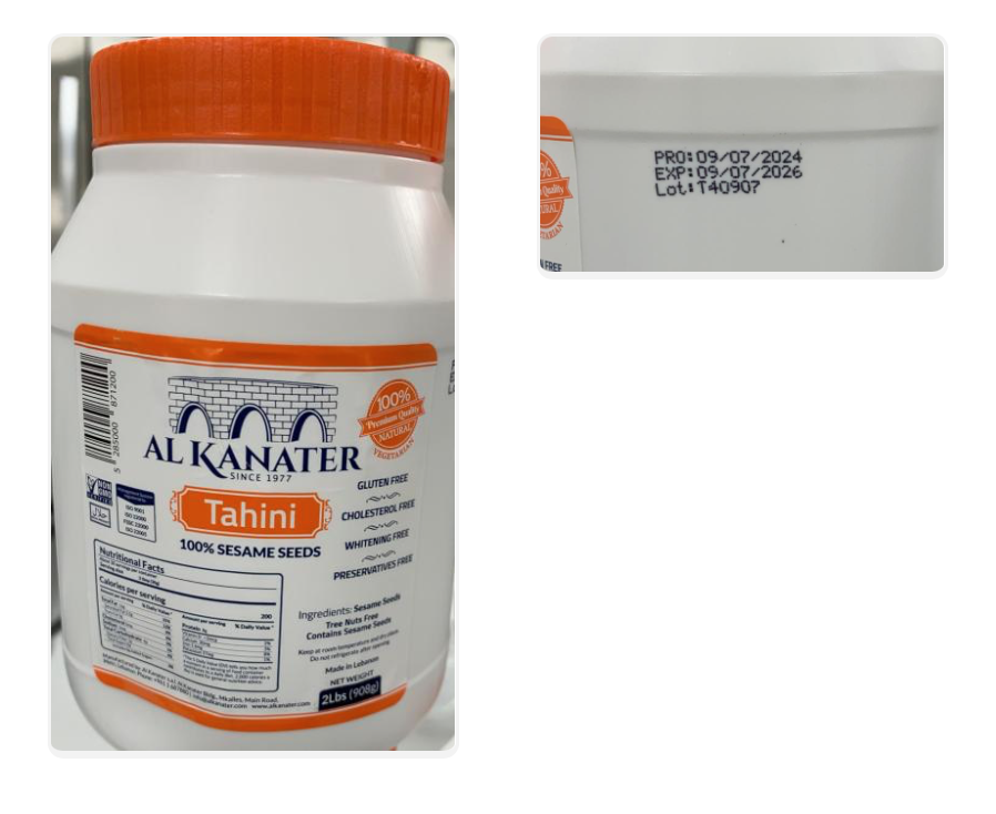 recalled Al Kanater tahini